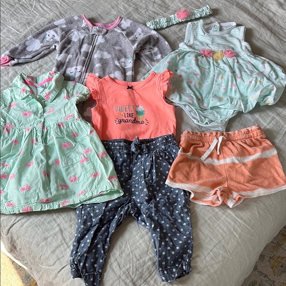 Other - 7pc Baby Girl Clothes Bundle Lightly Worn Size 6-12months Multiple Brands